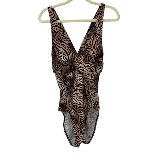 Speedo Leopard Print Halter‎ Style One Piece Swimsuit Wrap Twist Front Womens 18 - Picture 1 of 13